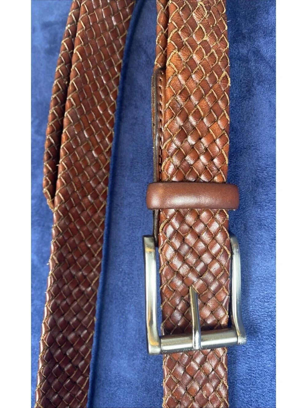 Vg Trafalgar Belt Braided Brown Genuine Leather 44/110 Silver Tone Hardware